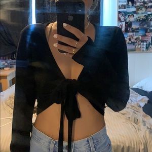 brandy melville black tie front top